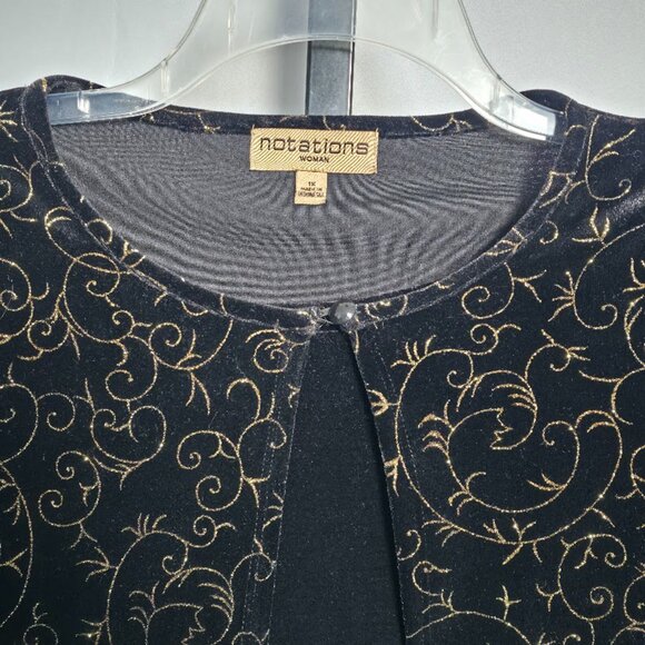 Notations Woman Plus Size 1X Top Black Velvet Gold Glitter Jacket Mock 2-Piece - Picture 5 of 7